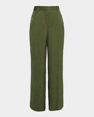 Silvia Tcherassi Emine Satin Jacquard Wide-leg Pants In Green