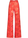 Silvia Tcherassi Emine Embroidered Cotton Pants In Red
