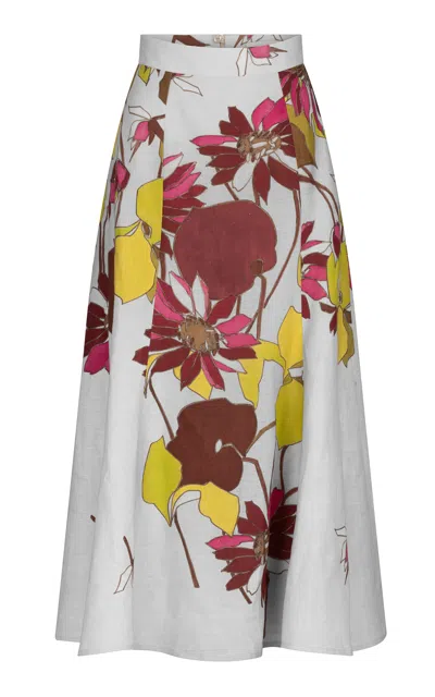 Silvia Tcherassi Erin Floral Linen Midi Skirt In Floral
