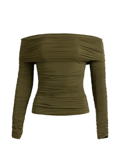 Silvia Tcherassi Estelle Off-shoulder Ruched Jersey In Green