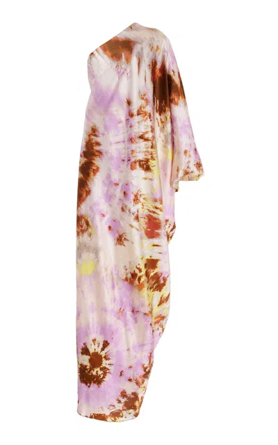 Silvia Tcherassi Exclusive Inu One-shoulder Tie-dyed Stretch-silk Maxi Dress In Purple