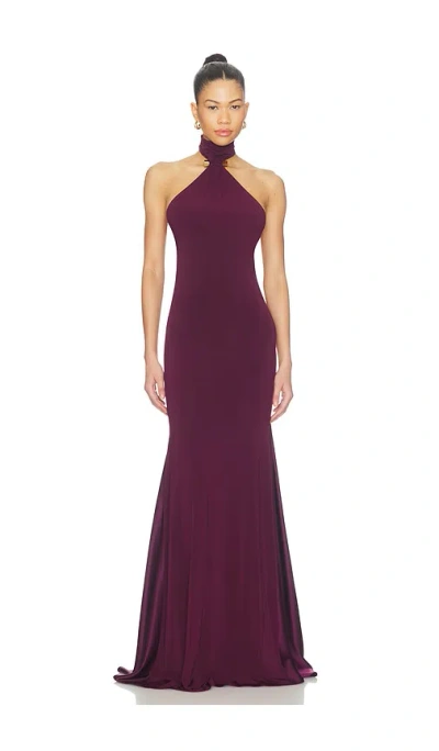 Silvia Tcherassi Feist Ruched Jersey Halter Maxi Dress In Burgundy