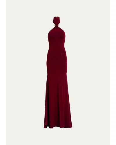 Silvia Tcherassi Feist Ruched Jersey Halter Maxi Dress In Burgundy