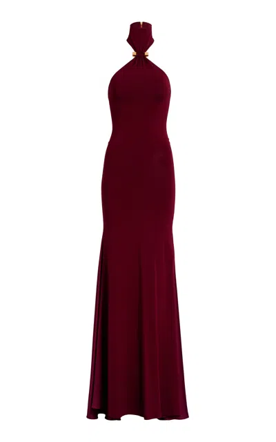 Silvia Tcherassi Feist Silk-blend Halter Maxi Dress In Burgundy