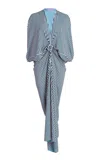 Silvia Tcherassi Fiore Gathered Crepe Tunic Maxi Dress In Blue