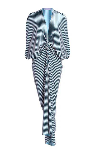 Silvia Tcherassi Fiore Gathered Crepe Tunic Maxi Dress In Blue