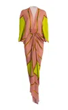 Silvia Tcherassi Fiore Gathered Crepe Tunic Maxi Dress In Multi