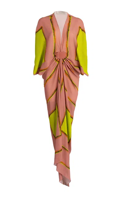 Silvia Tcherassi Fiore Gathered Crepe Tunic Maxi Dress In Multi