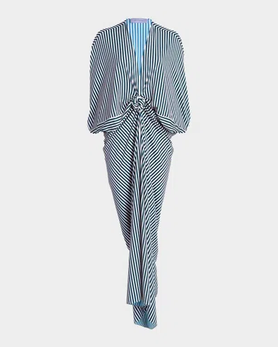 Silvia Tcherassi Fiore Striped Knotted Maxi Tunic Dress In Multi