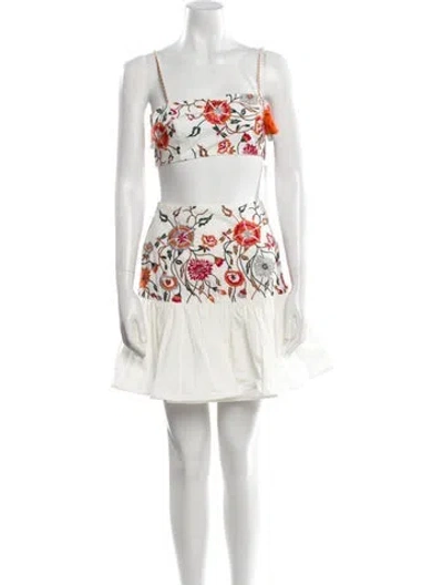 Pre-owned Silvia Tcherassi Floral Print Embroidered Accent Skirt Set In White