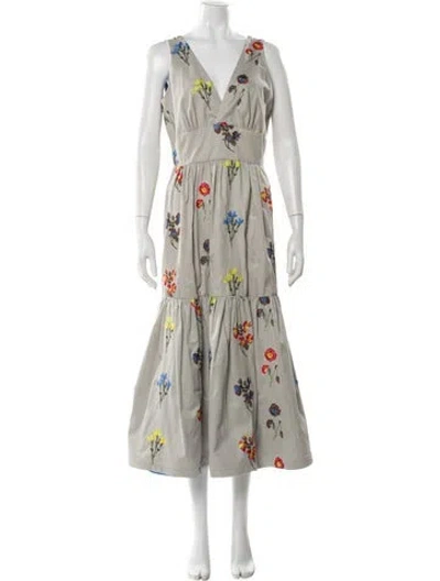 Pre-owned Silvia Tcherassi Floral Print Long Dress In Gray