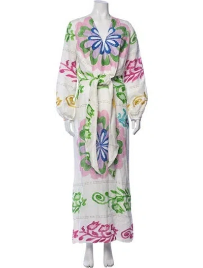 Pre-owned Silvia Tcherassi Floral Print Long Dress In White