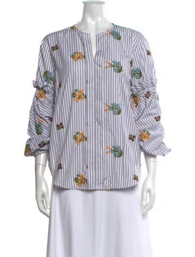 Pre-owned Silvia Tcherassi Floral Print Long Sleeve Blouse In Grey/white