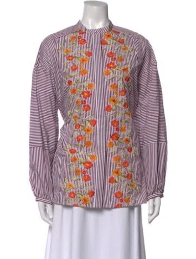 Pre-owned Silvia Tcherassi Floral Print Long Sleeve Blouse In Purple/white