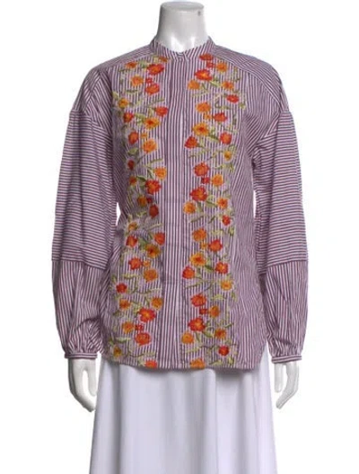 Pre-owned Silvia Tcherassi Floral Print Long Sleeve Blouse In Purple/white