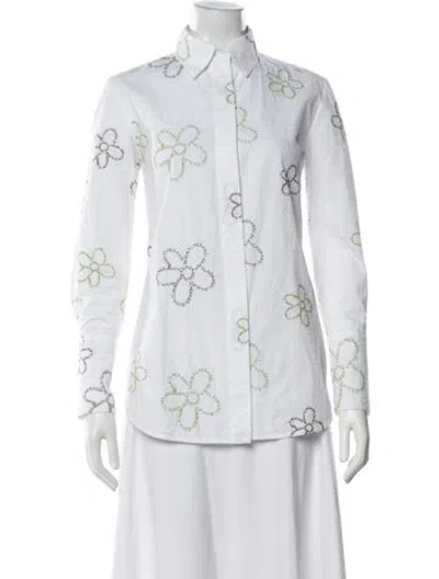 Pre-owned Silvia Tcherassi Floral Print Long Sleeve Blouse In White