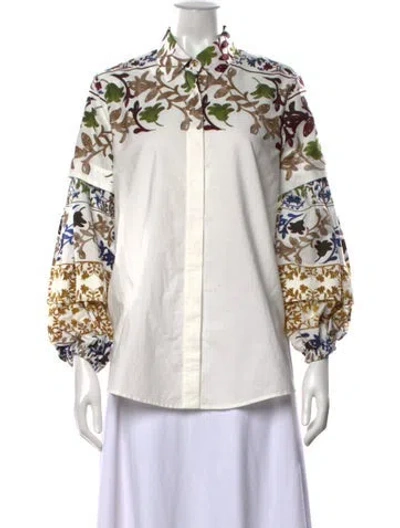 Pre-owned Silvia Tcherassi Floral Print Long Sleeve Blouse In White