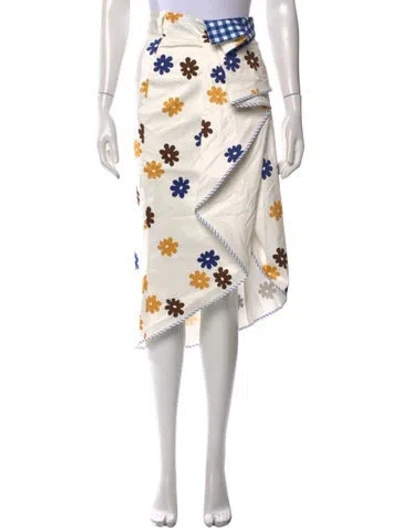 Pre-owned Silvia Tcherassi Floral Print Midi Length Skirt In White