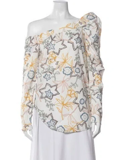 Pre-owned Silvia Tcherassi Floral Print Off-the-shoulder Blouse In White