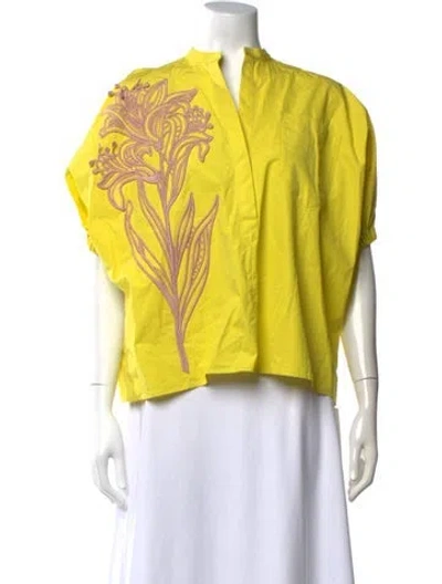 Pre-owned Silvia Tcherassi Floral Print Short Sleeve Blouse In Yellow