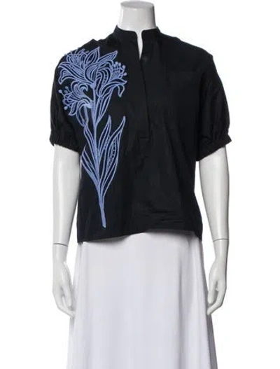 Pre-owned Silvia Tcherassi Floral Print Short Sleeve Top In Black