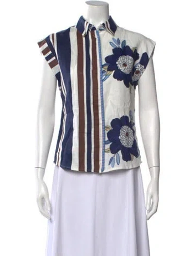 Pre-owned Silvia Tcherassi Floral Print Sleeveless Blouse In Blue