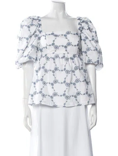 Pre-owned Silvia Tcherassi Floral Print Square Neckline Blouse In White