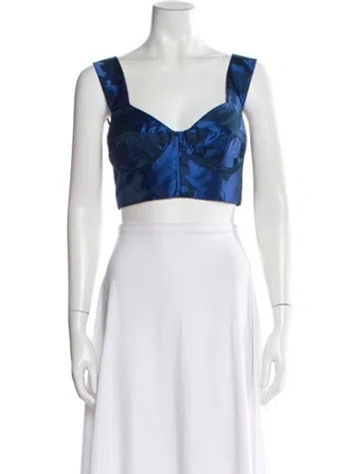 Pre-owned Silvia Tcherassi Floral Print Square Neckline Crop Top W/ Tags In Blue