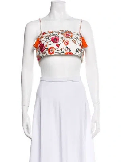 Pre-owned Silvia Tcherassi Floral Print Square Neckline Crop Top In White