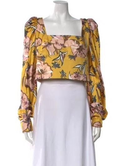 Pre-owned Silvia Tcherassi Floral Print Square Neckline Crop Top In Yellow