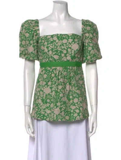 Pre-owned Silvia Tcherassi Floral Print Square Neckline Top In Green