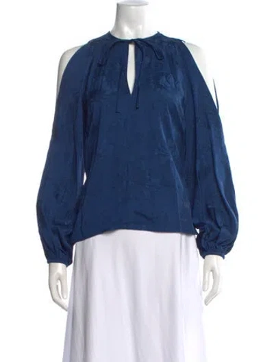 Pre-owned Silvia Tcherassi Floral Print Tie Neck Blouse In Blue