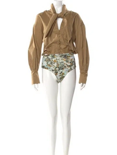 Pre-owned Silvia Tcherassi Floral Print Tie Neck Blouse In Brown