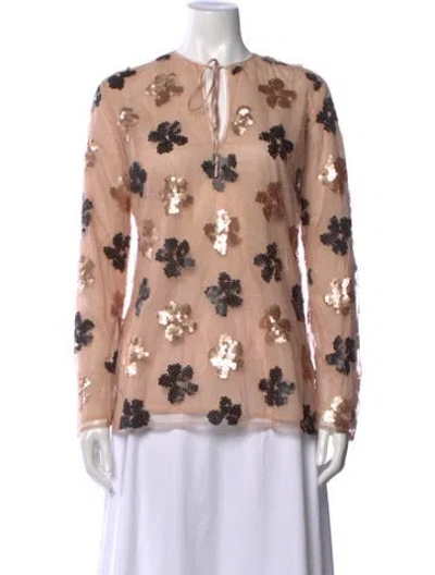 Pre-owned Silvia Tcherassi Floral Print Tie Neck Blouse W/ Tags In Pink
