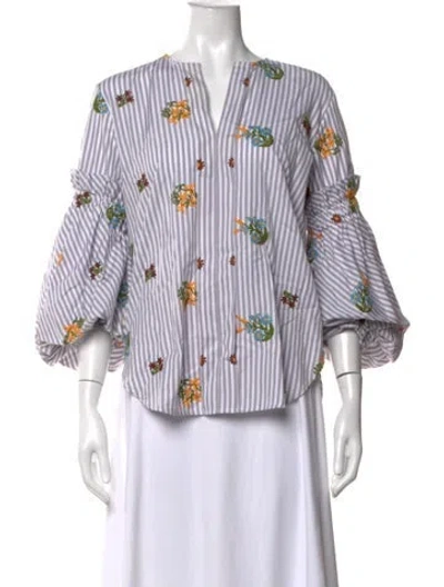 Pre-owned Silvia Tcherassi Floral Print V-neck Blouse In Grey/white