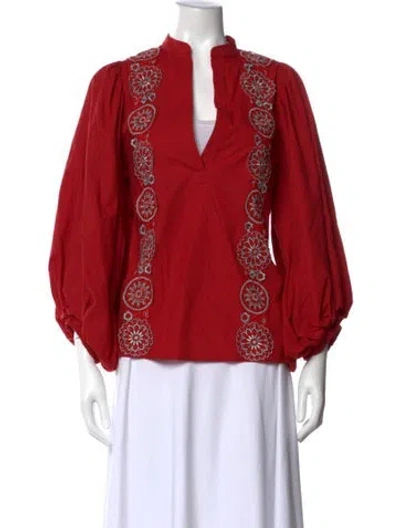 Pre-owned Silvia Tcherassi Floral Print V-neck Blouse In Red