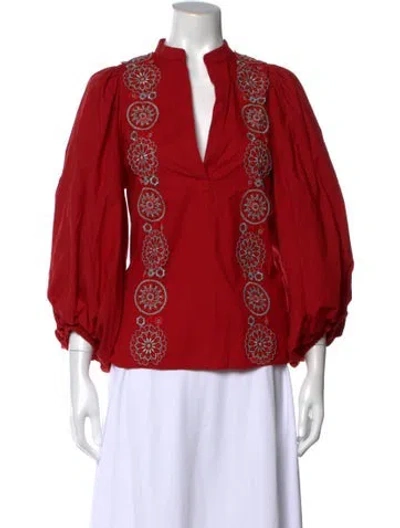 Pre-owned Silvia Tcherassi Floral Print V-neck Blouse In Red