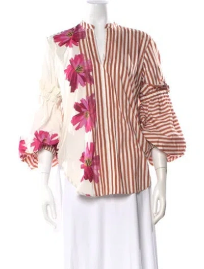 Pre-owned Silvia Tcherassi Floral Print V-neck Blouse In White