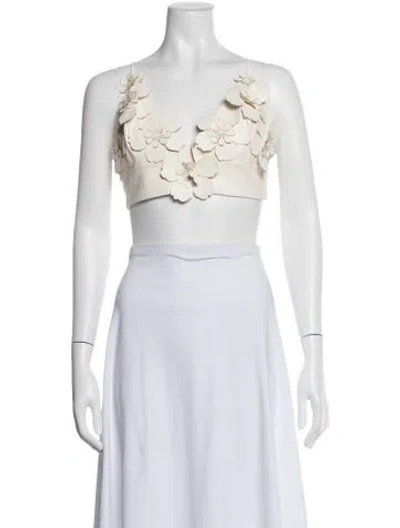 Pre-owned Silvia Tcherassi Floral Print V-neck Crop Top In White