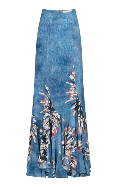 Silvia Tcherassi Florina Printed Maxi Skirt In Blue