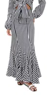 Silvia Tcherassi Florina Striped Ruffle Maxi Skirt In White Blue Stripes