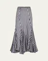 Silvia Tcherassi Florina Striped Ruffle Maxi Skirt In White Blue Stripes