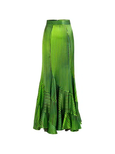 Silvia Tcherassi Florina Striped Ruffled Skirt In Green