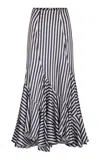 Silvia Tcherassi Florina Striped Ruffle Maxi Skirt In White Blue Stripes