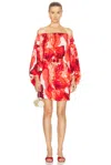 Silvia Tcherassi Manon Abstract Off-shoulder Mini Dress With Belt In Multi Abstract Rouge