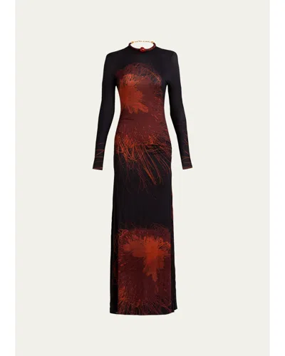 Silvia Tcherassi Gabbice Bead Tubular Collar Long-sleeve Maxi Dress In Black