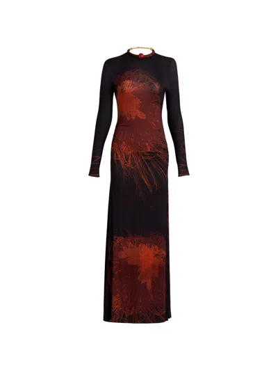 Silvia Tcherassi Gabbice Graphic-print Ruched Maxi Dress In 블루