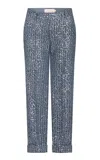 Silvia Tcherassi Garmet Sequined Cotton-blend Pants In Blue