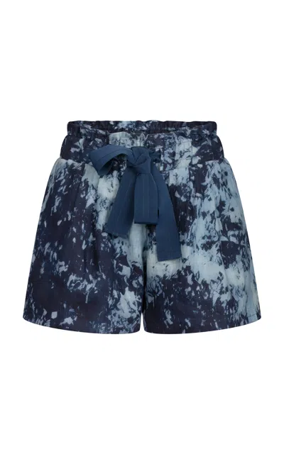 Silvia Tcherassi Giorgio Printed Linen Shorts In Blue