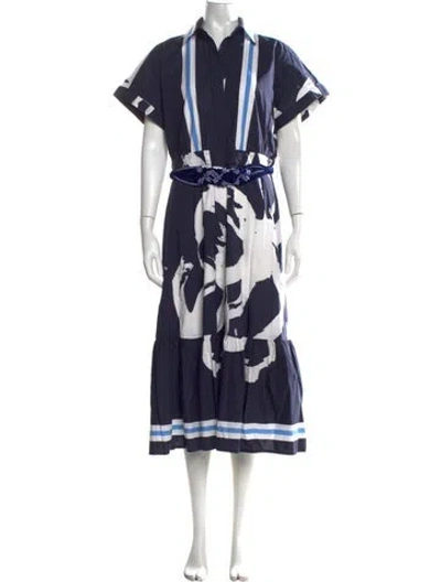 Pre-owned Silvia Tcherassi Graphic Print Long Dress In Blue